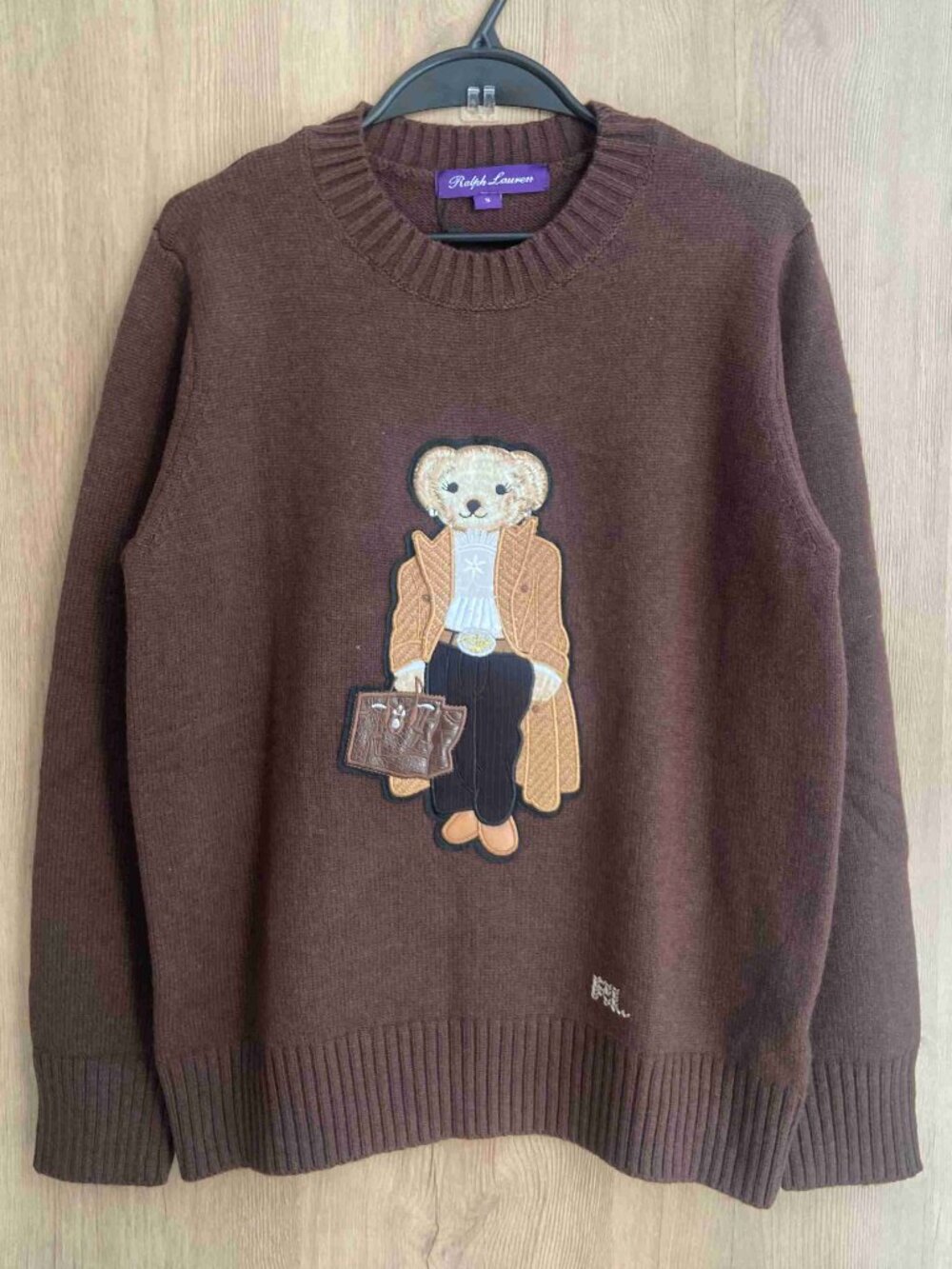 Ralph Lauren Purple Label Brown Polo Bear Knit Sweater